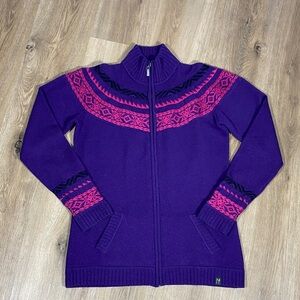 Neve Annika Icelandic Nordic Fair Isle full-zip cardigan sweater 100% wool Large